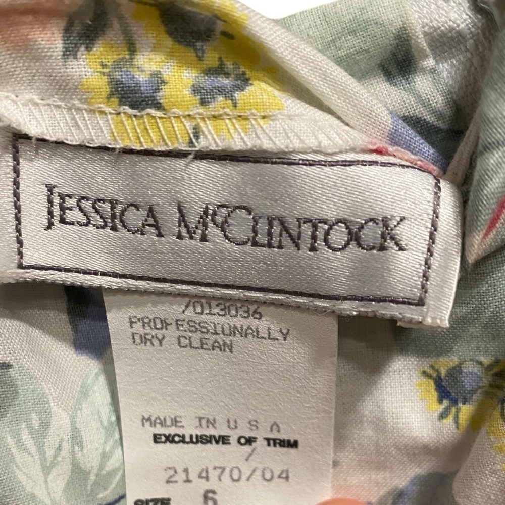 Vintage 80s Jessica McClintock Dress 6 Floral Party Cotton‎ Bow Cottagecore 90s - Picture 9 of 14